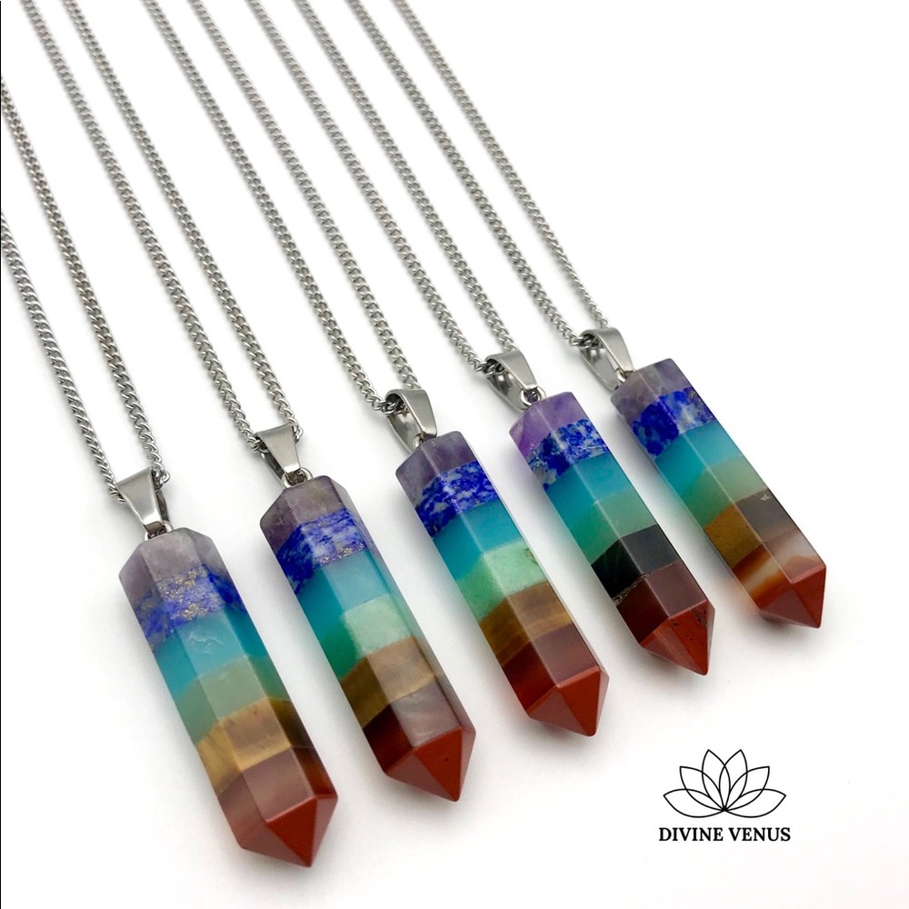 7 Chakra Pendulum Necklace - Picture 2 of 8